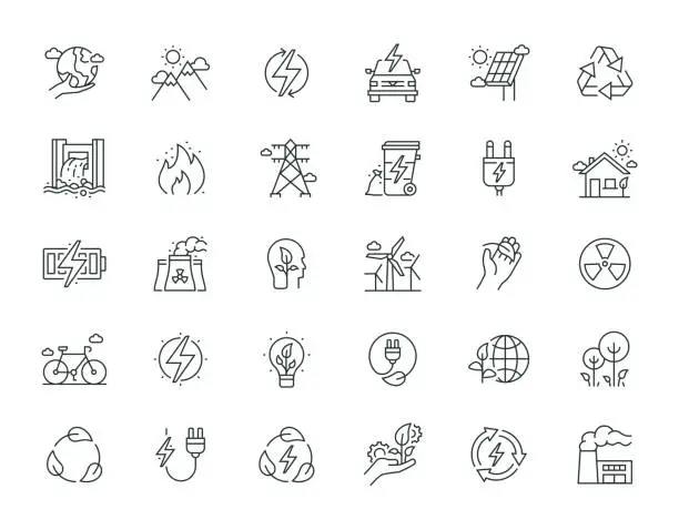 Vector illustration of Ecology And Energy Thin Line Icon Set Series