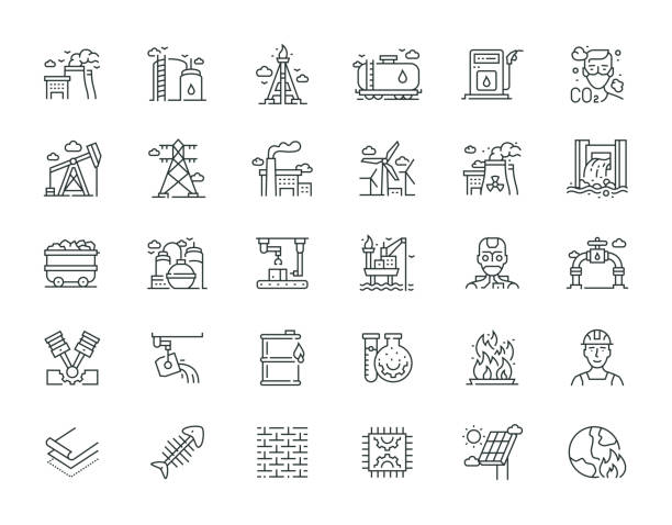 Heavy And Power Industry Thin Line Icon Set Series Heavy And Power Industry Thin Line Icon Set Series mining natural resources stock illustrations