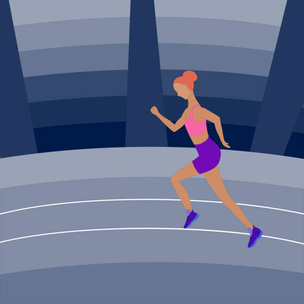 illustrations, cliparts, dessins animés et icônes de athlète de femme exécutant sur la piste de stade - finish line running aspirations cartoon