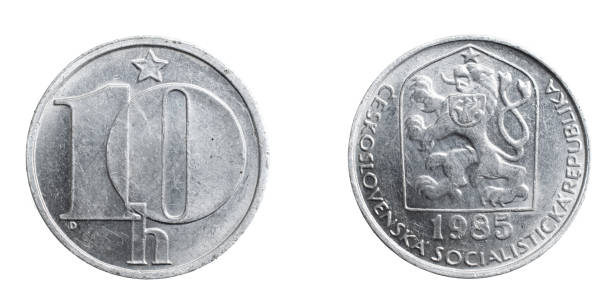 istock Czechoslovakia ten hellers coin on white isolated background 1305831331