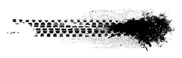 Grunge Skid Mark Automobile tire track vector illustration. Grunge automotive element useful for poster, print, flyer, book, booklet, brochure and leaflet design. Editable graphic image in black color isolated on a white background. jeep off road stock illustrations