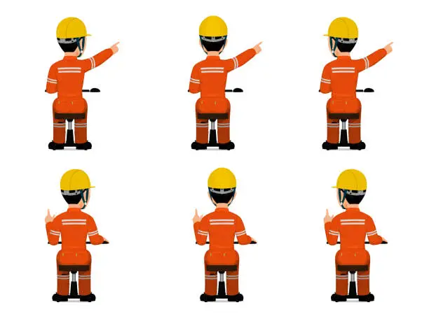 Vector illustration of set of industrial worker is pointing to something