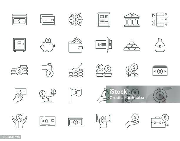 Money Thin Line Icon Set Series Stock Illustration - Download Image Now - Icon, Currency, Finance