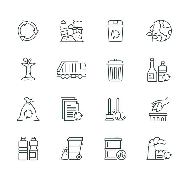 illustrations, cliparts, dessins animés et icônes de garbage elements thin line icon set série - recycling recycling symbol symbol sign