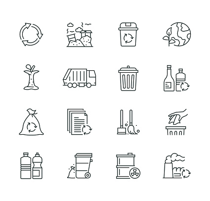 Garbage Elements Thin Line Icon Set Series