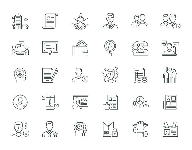 Interview Thin Line Icon Set Series Interview Thin Line Icon Set Series interview event symbols stock illustrations
