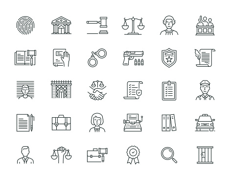 Law And Justice Thin Line Icon Set Series