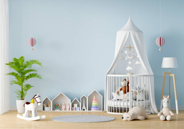 istock Blue child bedroom with copy space, 3D rendering 1305833093