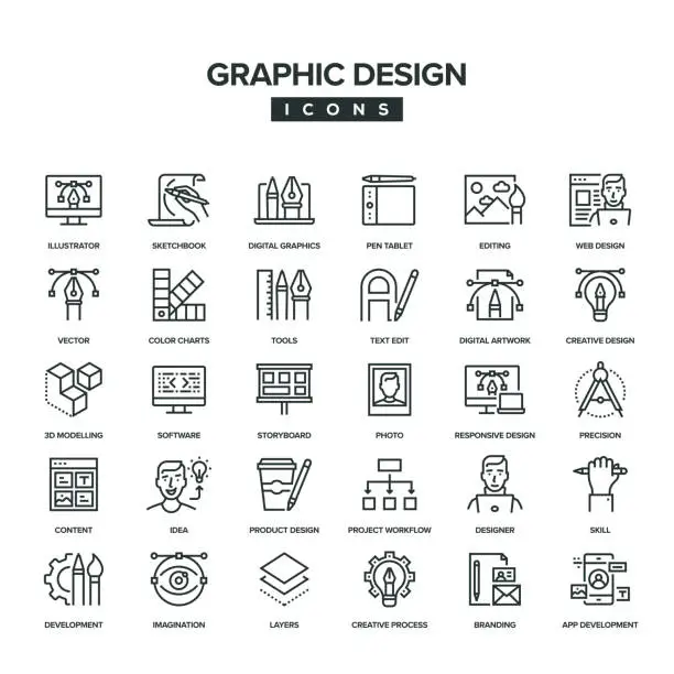 Vector illustration of Graphic Design Line Icon Set
