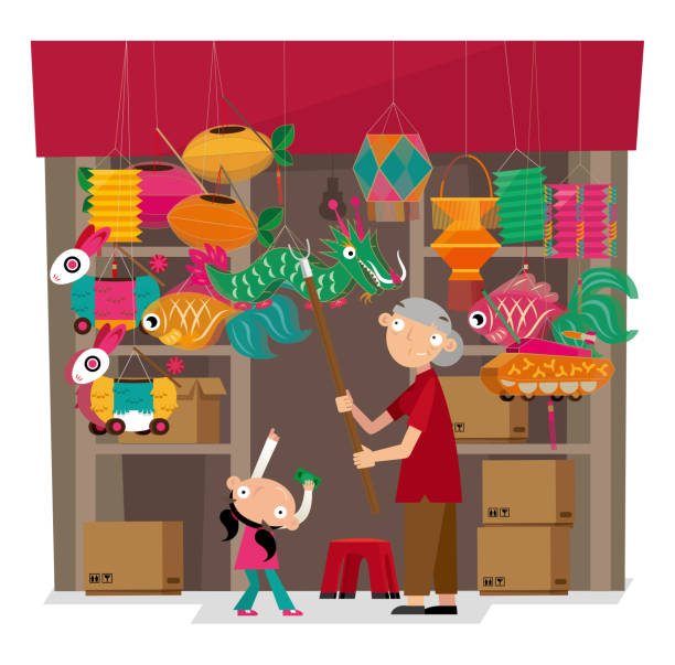 illustrazioni stock, clip art, cartoni animati e icone di tendenza di illustrazione vettoriale del negozio di offerte cartacee a hong kong. - fish tank