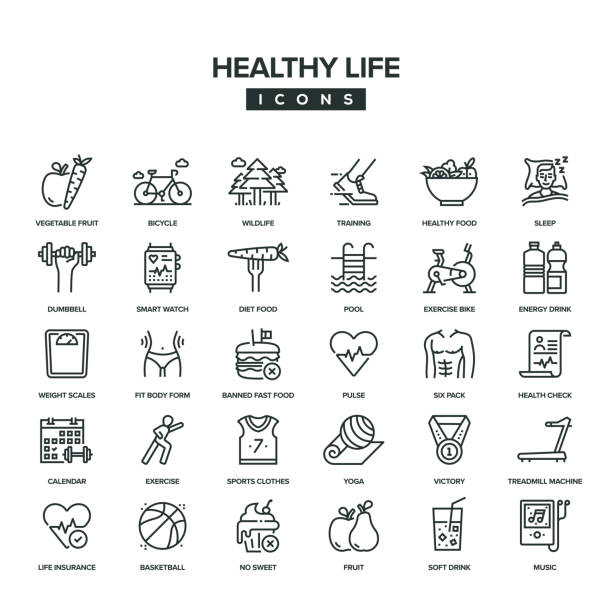 ilustrações de stock, clip art, desenhos animados e ícones de healthy life line icon set - healthy food