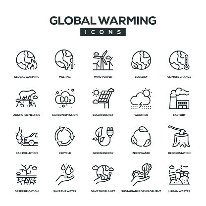 Global Warming Line Icon Set