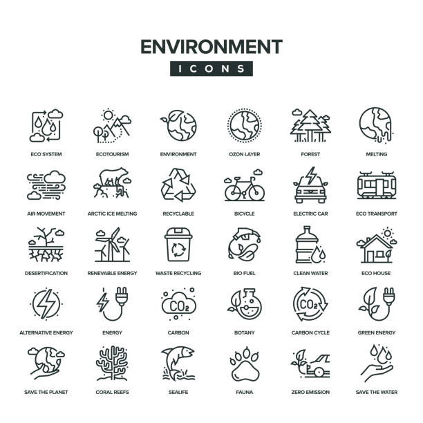 Environment Line Icon Set Environment Line Icon Set environmental cleanup stock illustrations