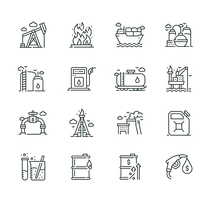 Oil Industry Thin Line Icon Set Series