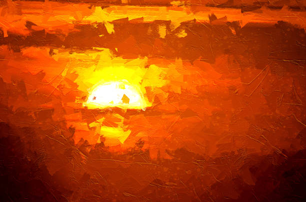 istock Impressionistic Style Artwork of the Sun Setting in a Smoky Western Sky 1305838036