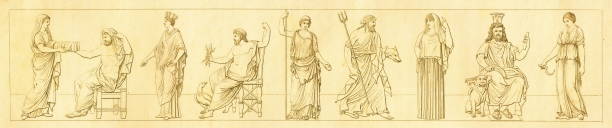 고전 시대의 신들은 | 앤티크 역사적 일러스트레이션 - ancient greece stock illustrations