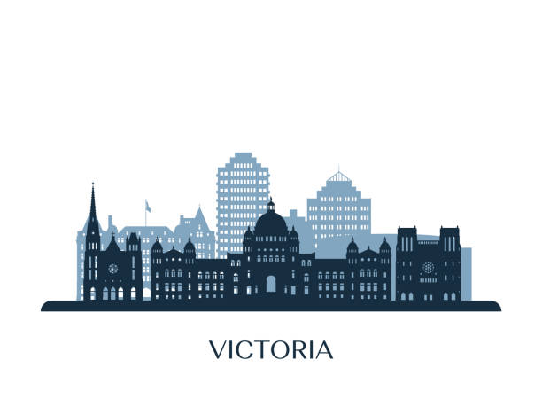 Victoria skyline, monochrome silhouette. Vector illustration. Victoria skyline, monochrome silhouette. Vector illustration. victoria canada stock illustrations