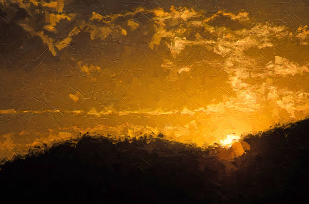 istock Impressionistic Style Artwork of a Barren Tree Branches Silhouetted in the Light of the Early Morning Sunrise 1305839708