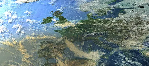 Top view from a heavily clouded Europe - 3d illustration