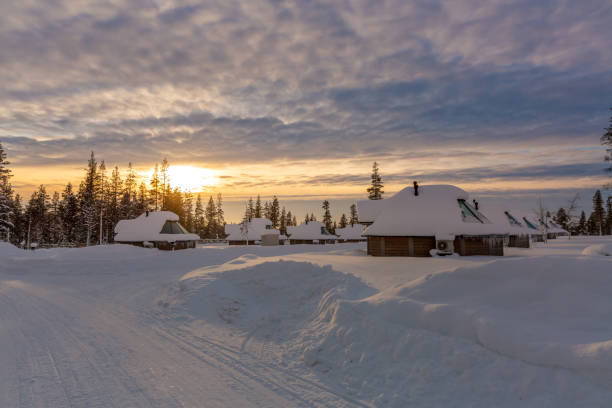 istock Sundown in winter snowy forest, beautiful landscape 1305846439