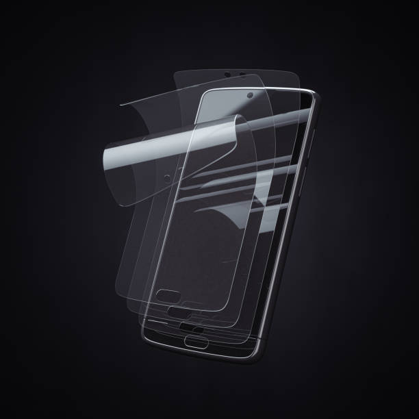 Smartphone screen protector glass or film cover. Transparent multi layered glass shield for mobile phone.