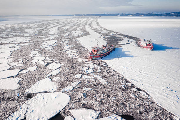 istock Icebreakers crushing ice on Vistula river in winter, Poland, Plock 1305852209