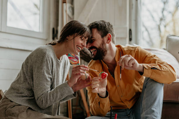 Close up of a loving couple preparing for an Easter