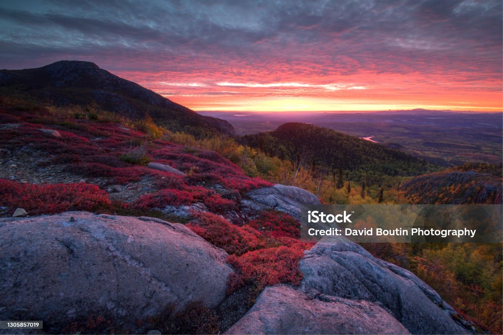 Magical sunrise over the landscape Magical sunrise over the landscape, Grands-Jardins national park, Charlevoix, Quebec, Canada Quebec Stock Photo