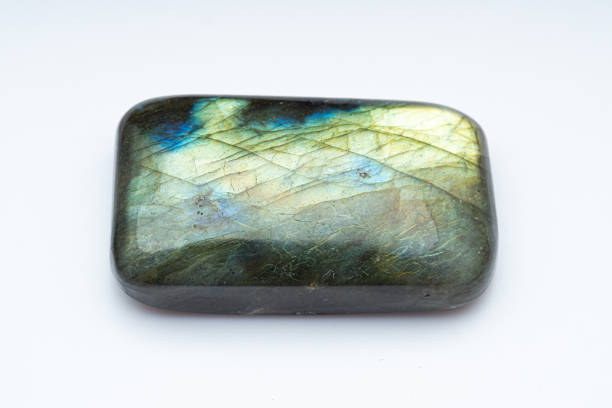 istock Natural stone labradorite on a white background 1305857152