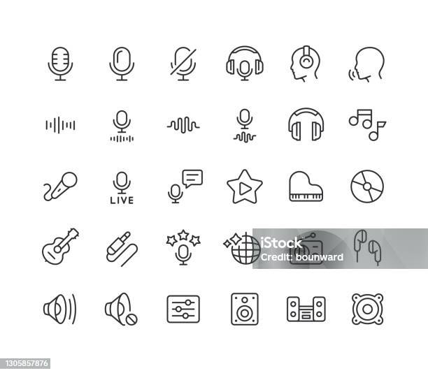 Icone Linea Audio Tratto Modificabile - Immagini vettoriali stock e altre immagini di Icona - Icona, Podcasting, Musica