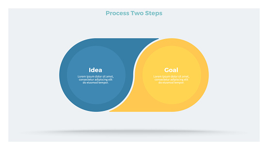 Business infographics. Process with 2 steps, options, circles. Vector template.