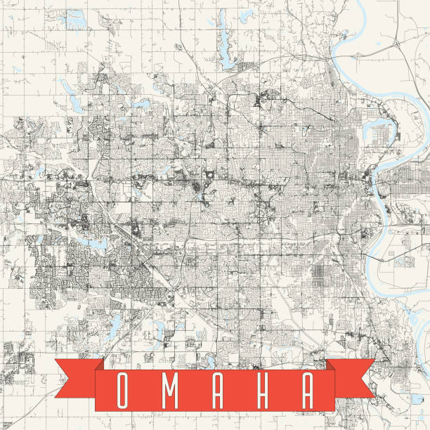 ilustraciones, imágenes clip art, dibujos animados e iconos de stock de mapa vectorial de omaha, nebraska, ee.uu. - nebraska omaha nebraska map road