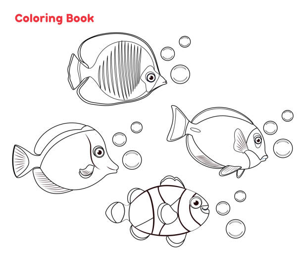 熱帶魚著色書 - 蝴蝶魚 幅插畫檔、美工圖案、卡通及圖標