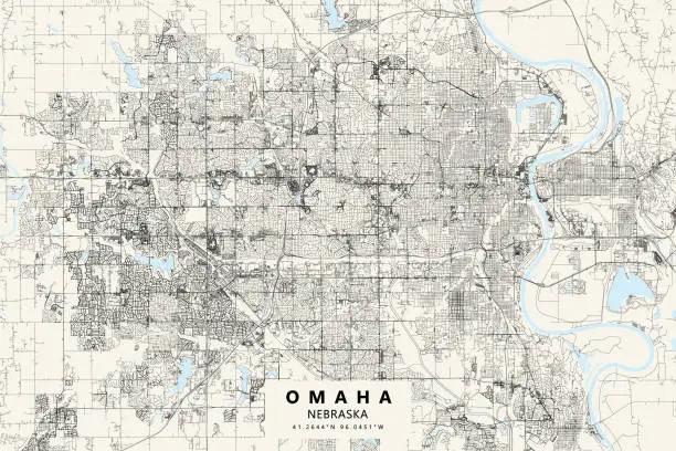 Vector illustration of Omaha, Nebraska, USA Vector Map