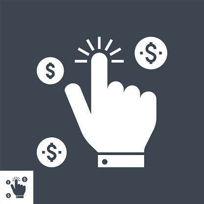 Pay Per Click Related Vector Glyph Icon. Isolated on Black Background. Vector Illustration.
