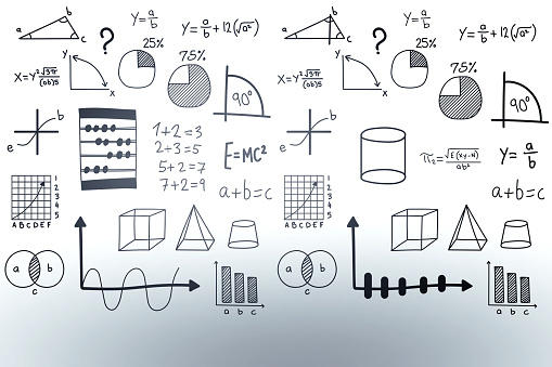 Math equations, calculations and mathematical figures