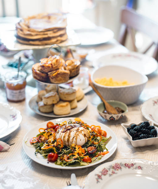 Fresh burrata plate mix on brunch table