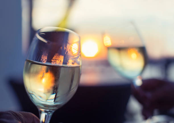 istock Couple toasting with white wine at sunset. 1305875670
