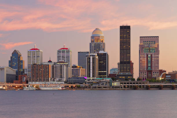 Louisville Skyline - Kentucky Day time view of the skyline of Louisville - the largest city in the commonwealth of Kentucky - as seen from across the Ohio river. louisville kentucky stock pictures, royalty-free photos & images