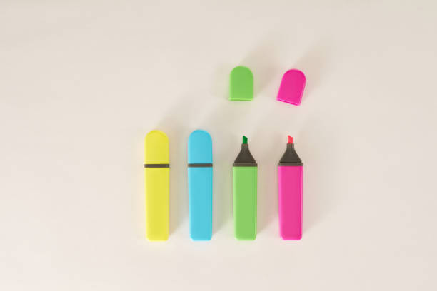 Set of four highlighters on white background