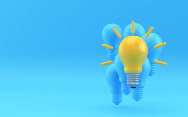 istock Yellow Light Bulb Icon on blue background stock photo 1305892068