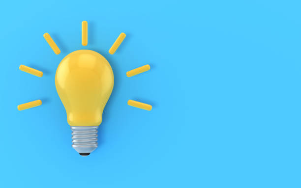 istock Yellow Light Bulb Icon on blue background stock photo 1305892155