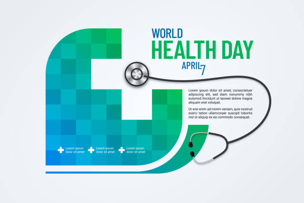 World Health Day Banner Design World Health Day page layout with stethoscope and negative space cross shape. Medical banner design. medicare icons stock illustrations