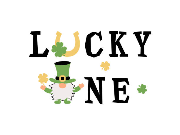 Gnome with irish hat and clover. St Patrick's day concept Gnome with irish hat and clover. St Patrick's day concept. Lucky one. Great for first birthday, t-shirt design, invitation. Vector illustration. irish birthday blessing stock illustrations