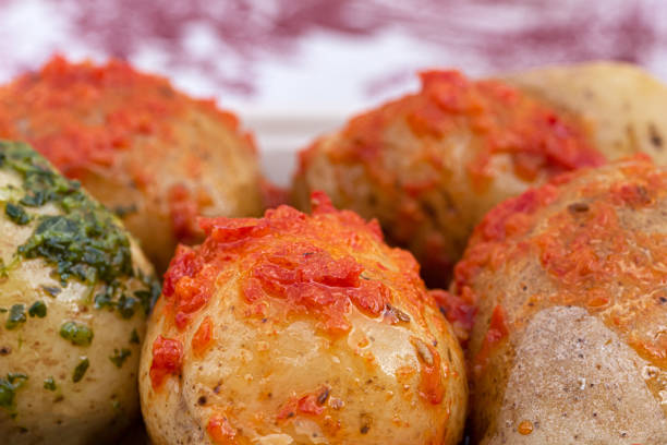 The typical dish of the Canary Islands, Papas Arrugas with spicy Mojo Picon sauce