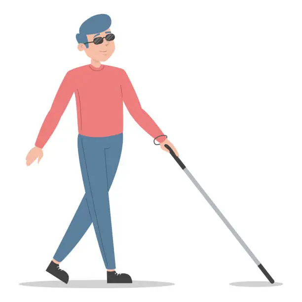 Vector illustration of Blind man walking with cane vector isolated