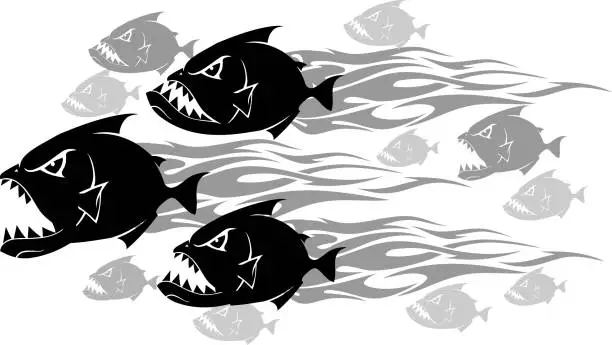 Vector illustration of Piranha Feeding Frenzy
