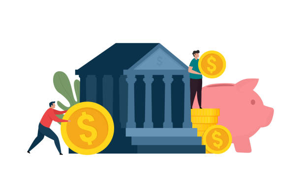 ilustrações de stock, clip art, desenhos animados e ícones de money saving concept. deposit. piggy bank. banking and financial services. - bank