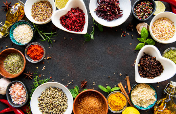 istock Various spices in a bowls on a black 1305930790