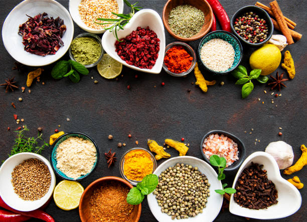 istock Various spices in a bowls on a black 1305930796